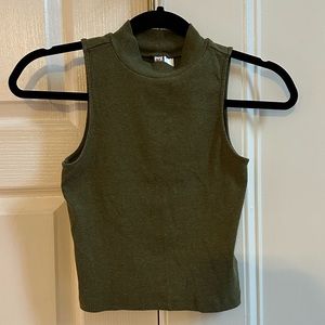 Olive green ribbed mock neck tank